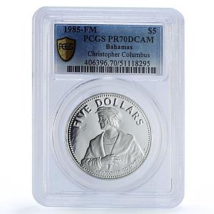 Bahamas 5 dollars Republic Coinage Christopher Colombus PR70 PCGS Ag coin 1985