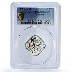 Bahamas 15 cents Republic Coinage Hibiscus Flower PR70 PCGS CuNi coin 1985