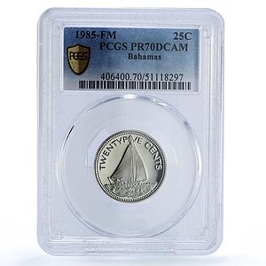 Bahamas 25 cents Republic Coinage Ship Clipper PR70 PCGS nickel coin 1985
