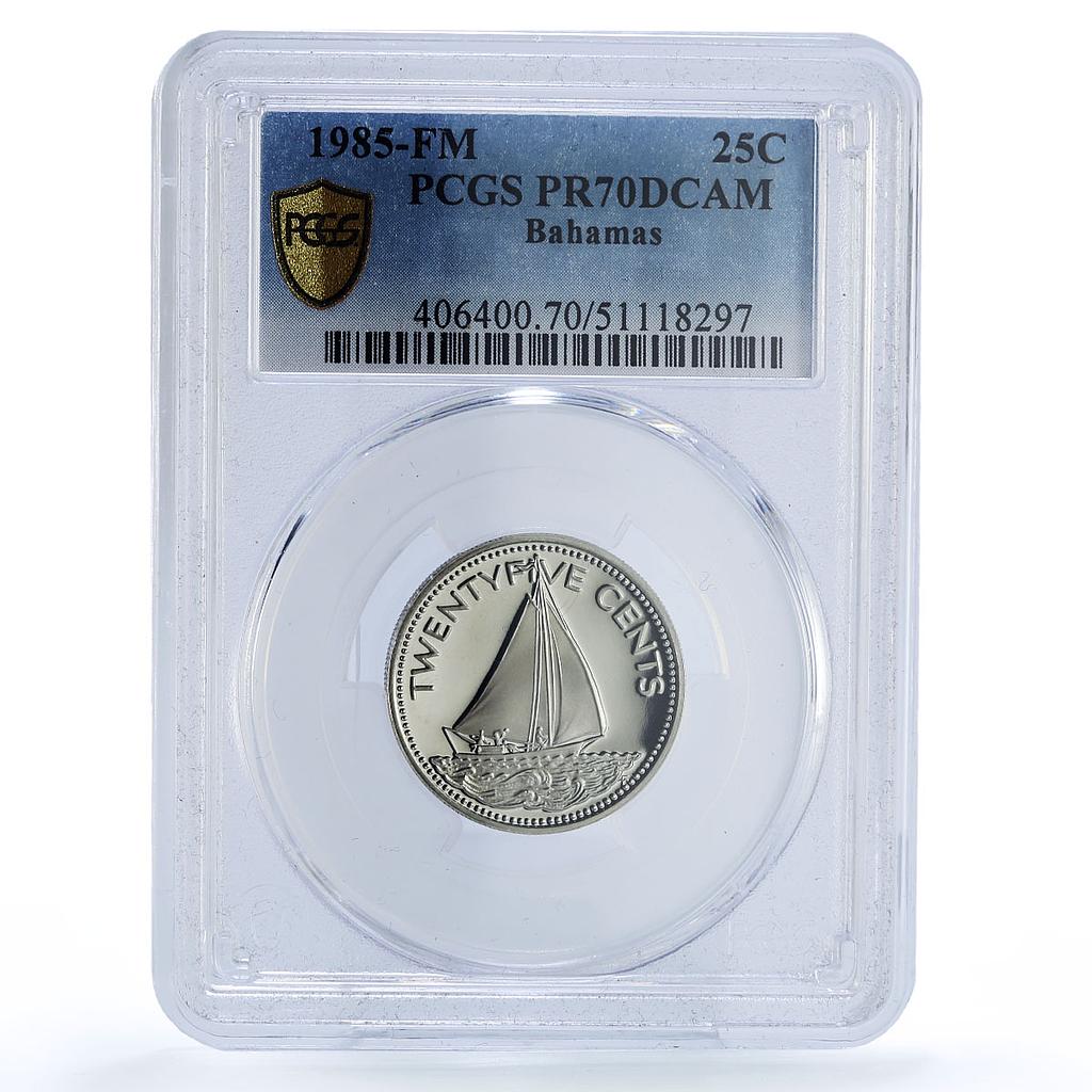 Bahamas 25 cents Republic Coinage Ship Clipper PR70 PCGS nickel coin 1985