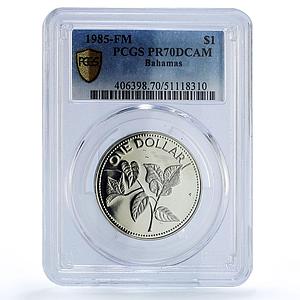 Bahamas 1 dollar Republic Coinage Bougainvillea Flower PR70 PCGS CuNi coin 1985