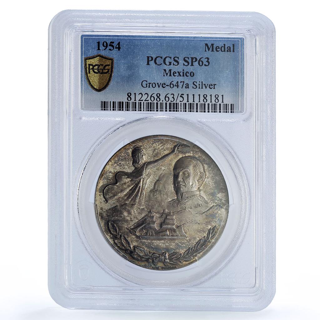 Mexico Defense of Guaymas Ship General Yanez Relief SP63 PCGS silver medal 1954