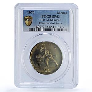 Ras al-Khaimah Centennial Rome Bersagliere History SP63 PCGS brass medal 1970