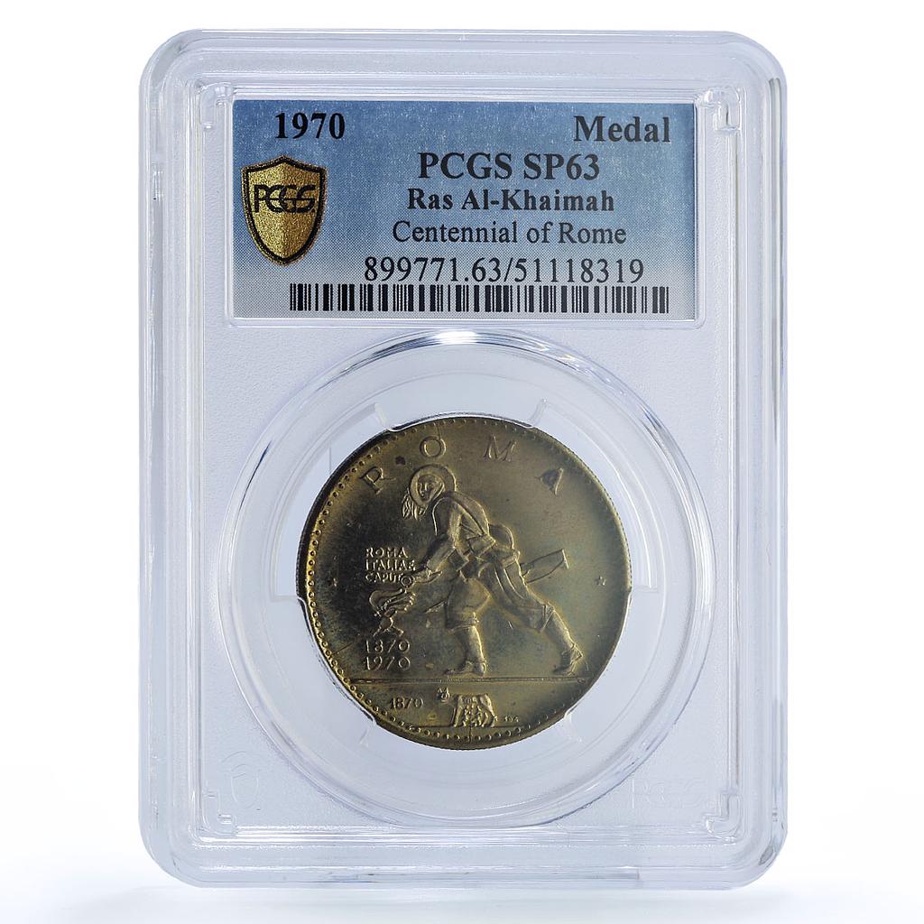 Ras al-Khaimah Centennial Rome Bersagliere History SP63 PCGS brass medal 1970