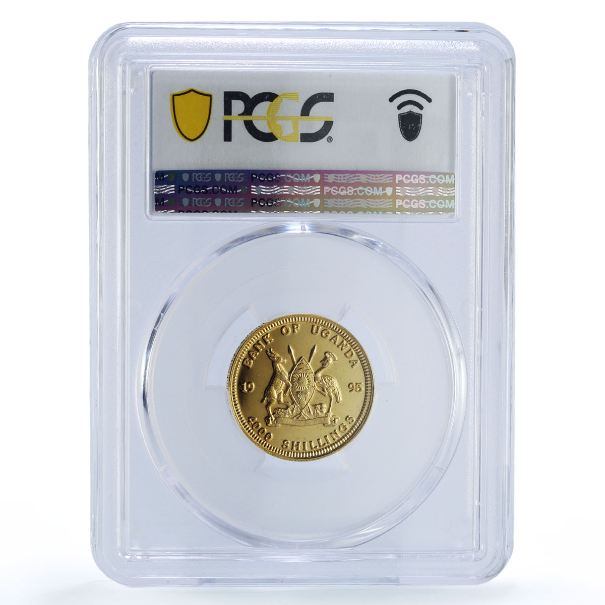 Uganda 4000 shillings Elephants Wildlife Fauna Pattern SP66 PCGS brass coin 1995