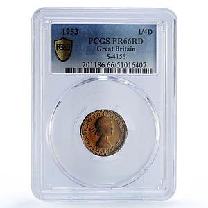 Great Britain 1 farthing Elizabeth II Coinage Bird PR66 PCGS bronze coin 1953