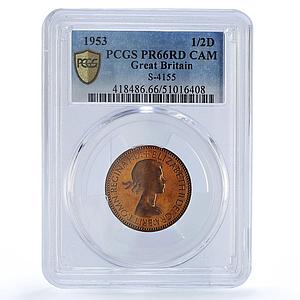 Great Britain 1/2 penny Elizabeth II Coinage Ship PR66 PCGS bronze coin 1953