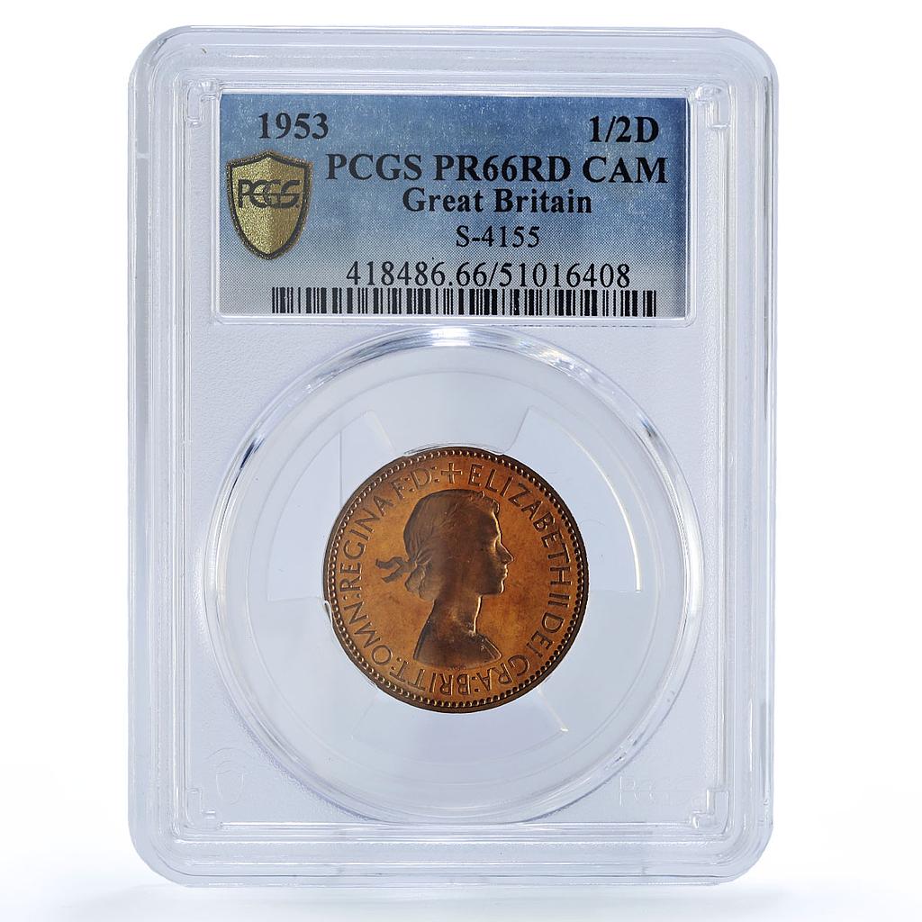 Great Britain 1/2 penny Elizabeth II Coinage Ship PR66 PCGS bronze coin 1953