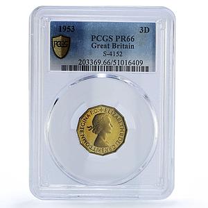 Great Britain 3 pence Elizabeth II Coinage Portcullis PR66 PCGS brass coin 1953