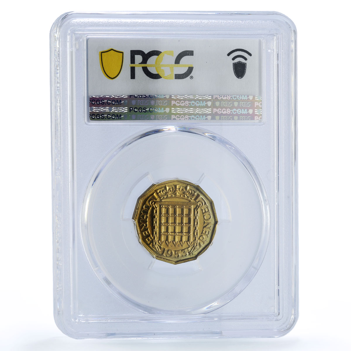 Great Britain 3 pence Elizabeth II Coinage Portcullis PR66 PCGS brass coin 1953