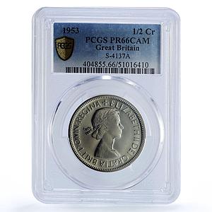 Great Britain 1/2 crown Elizabeth II Shield Arms PR66 PCGS CuNi coin 1953