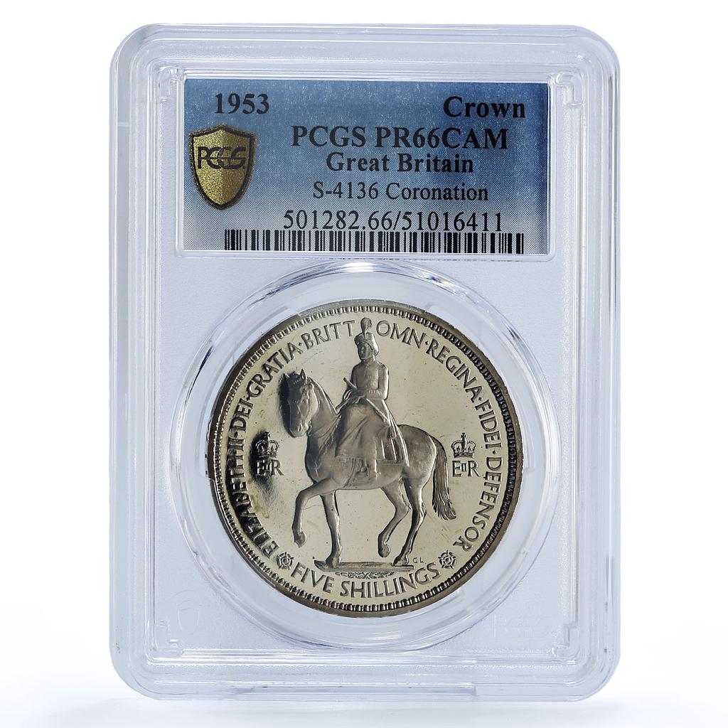Great Britain 1 crown Coronation Elizabeth II Horse PR66 PCGS CuNi coin 1953