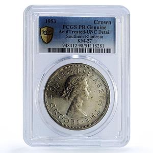 Southern Rhodesia 1 crown Cecil Rhodes Birth History UNC PCGS silver coin 1953