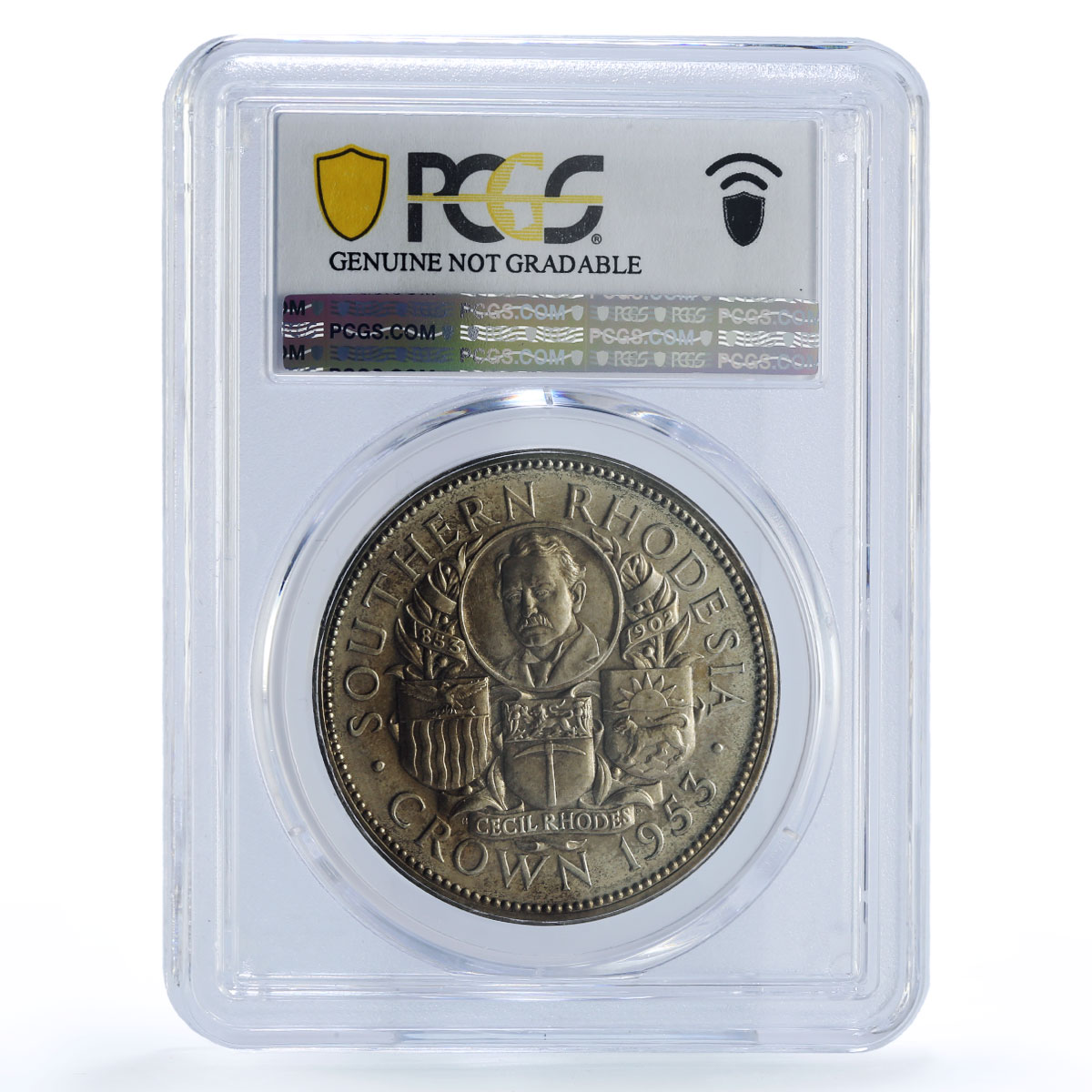 Southern Rhodesia 1 crown Cecil Rhodes Birth History UNC PCGS silver coin 1953