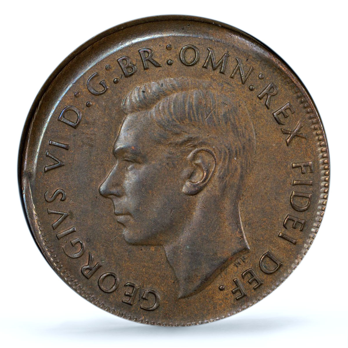 Australia 1 penny George VI Broadstruck Mint Error AU58 PCGS bronze coin 1949