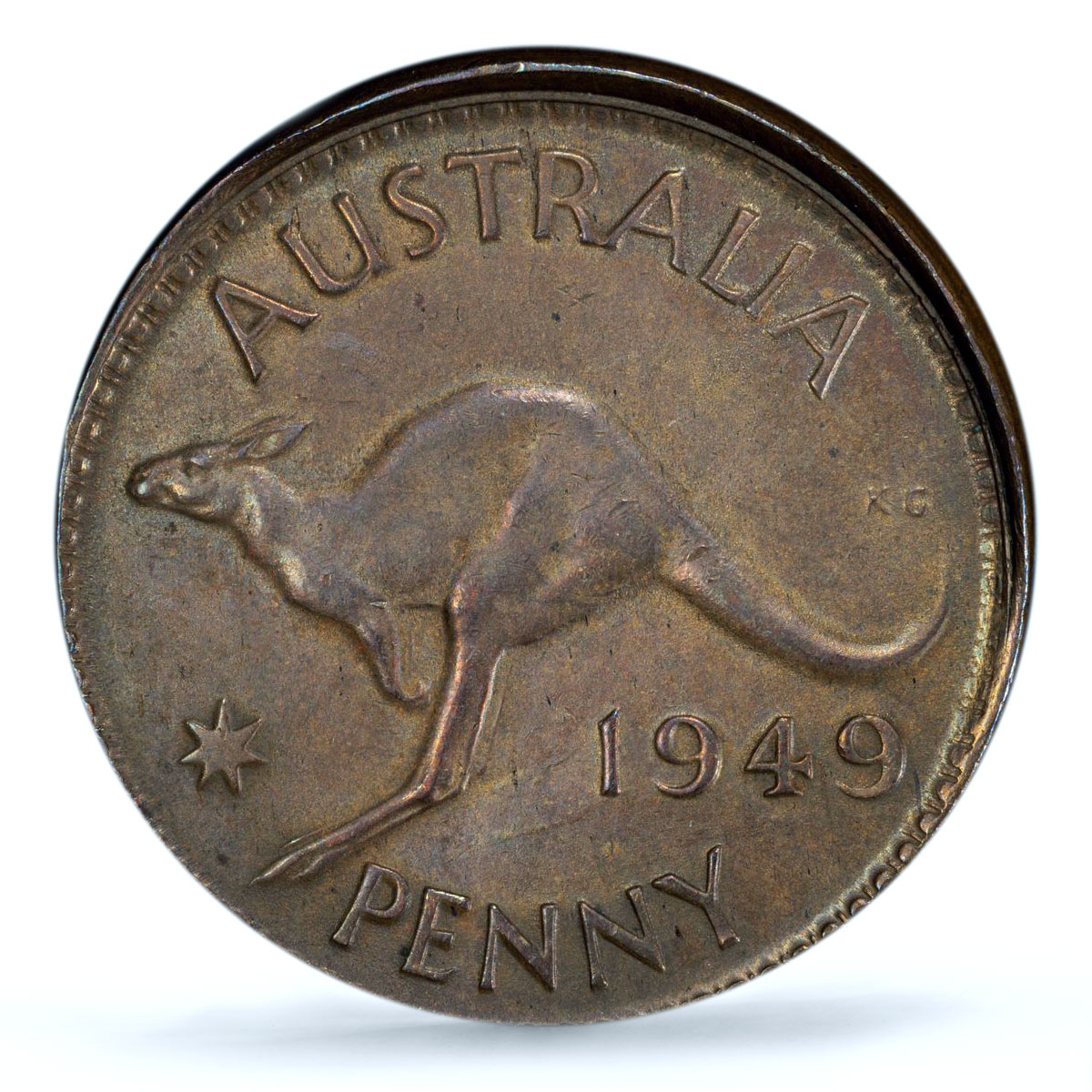 Australia 1 penny George VI Broadstruck Mint Error AU58 PCGS bronze coin 1949
