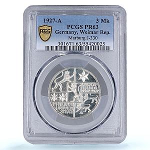 Germany Weimar 3 mark University Marburg History PR63 PCGS silver coin 1927