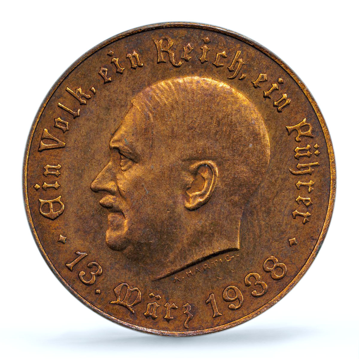 Germany Third Reich Hitler Anschluss Austria 10 April UNC PCGS copper medal 1938