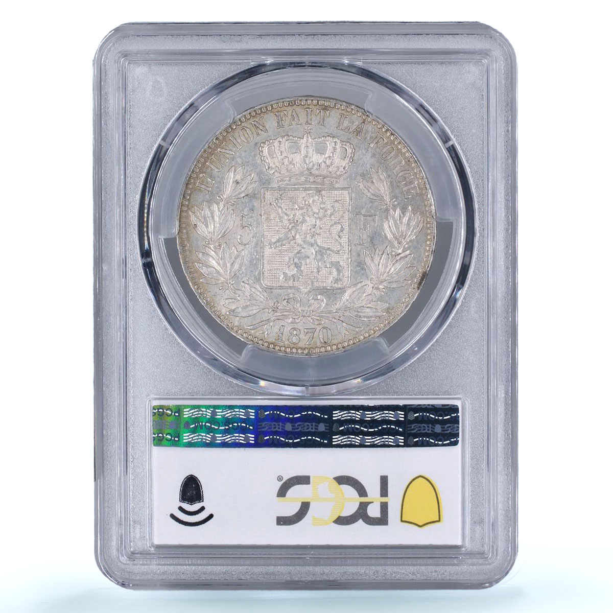 Belgium 5 francs King Leopold II Coinage KM-24 AU58 PCGS silver coin 1870