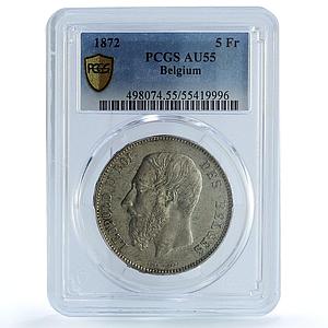 Belgium 5 francs King Leopold II Coinage KM-24 AU55 PCGS silver coin 1872