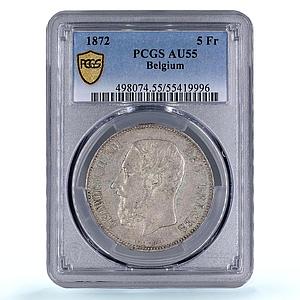 Belgium 5 francs King Leopold II Coinage KM-24 AU55 PCGS silver coin 1872
