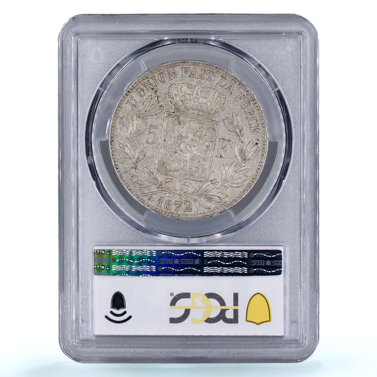 Belgium 5 francs King Leopold II Coinage KM-24 AU55 PCGS silver coin 1872