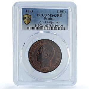 Belgium 10 centimes Leopold I Henriette Marriage MS63 PCGS copper coin 1853