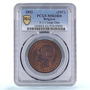 Belgium 10 centimes Leopold I Henriette Marriage MS63 PCGS copper coin 1853