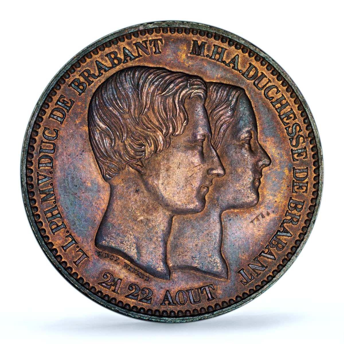Belgium 10 centimes Leopold I Henriette Marriage MS63 PCGS copper coin 1853