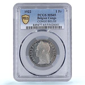Belgian Congo 1 franc King Albert I French Text KM-20 MS65 PCGS CuNi coin 1922