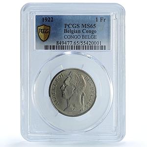 Belgian Congo 1 franc King Albert I French Text KM-20 MS65 PCGS CuNi coin 1922