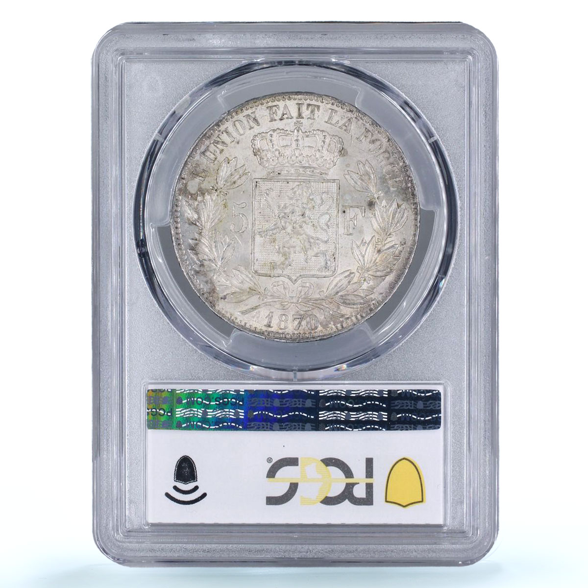 Belgium 5 francs King Leopold II Coinage KM-24 MS62 PCGS silver coin 1870