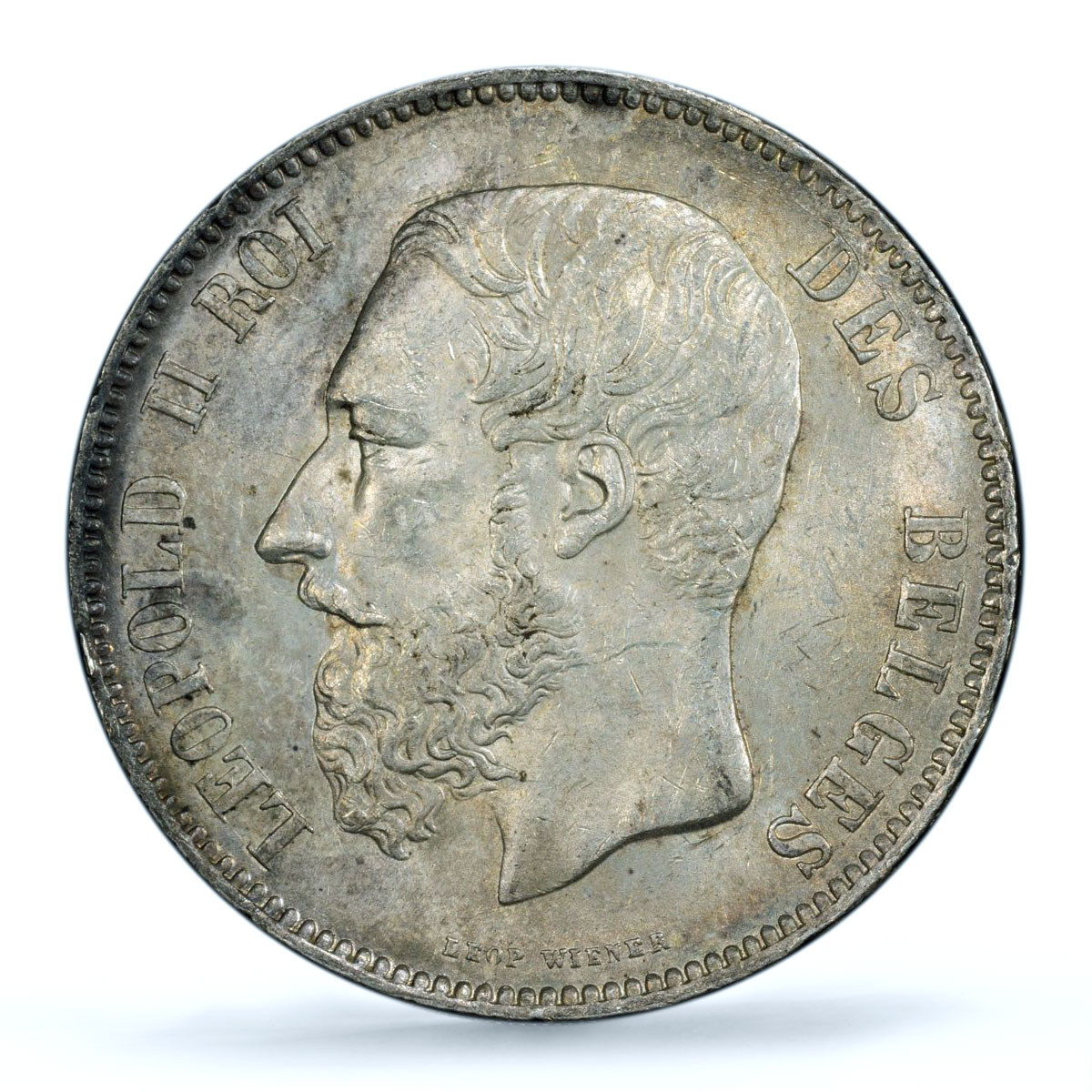 Belgium 5 francs King Leopold II Coinage KM-24 MS62 PCGS silver coin 1870
