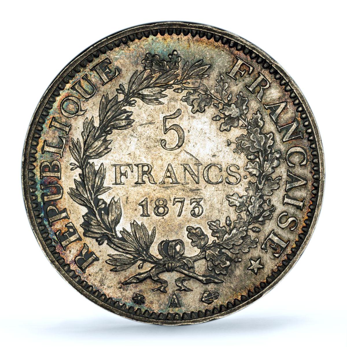 France 5 francs Hercules Liberty Equality Fraternity MS62 PCGS silver coin 1873