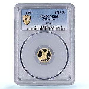 Gibraltar 1/25 royal Corgi Dog Man Best Friends Animals PR69 PCGS gold coin 1991