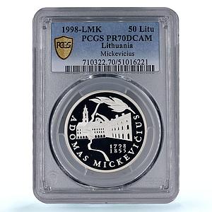 Lithuania 50 litu Mickiewicz Mitskevich Literature PR70 PCGS silver coin 1998