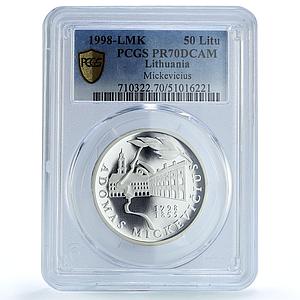 Lithuania 50 litu Mickiewicz Mitskevich Literature PR70 PCGS silver coin 1998