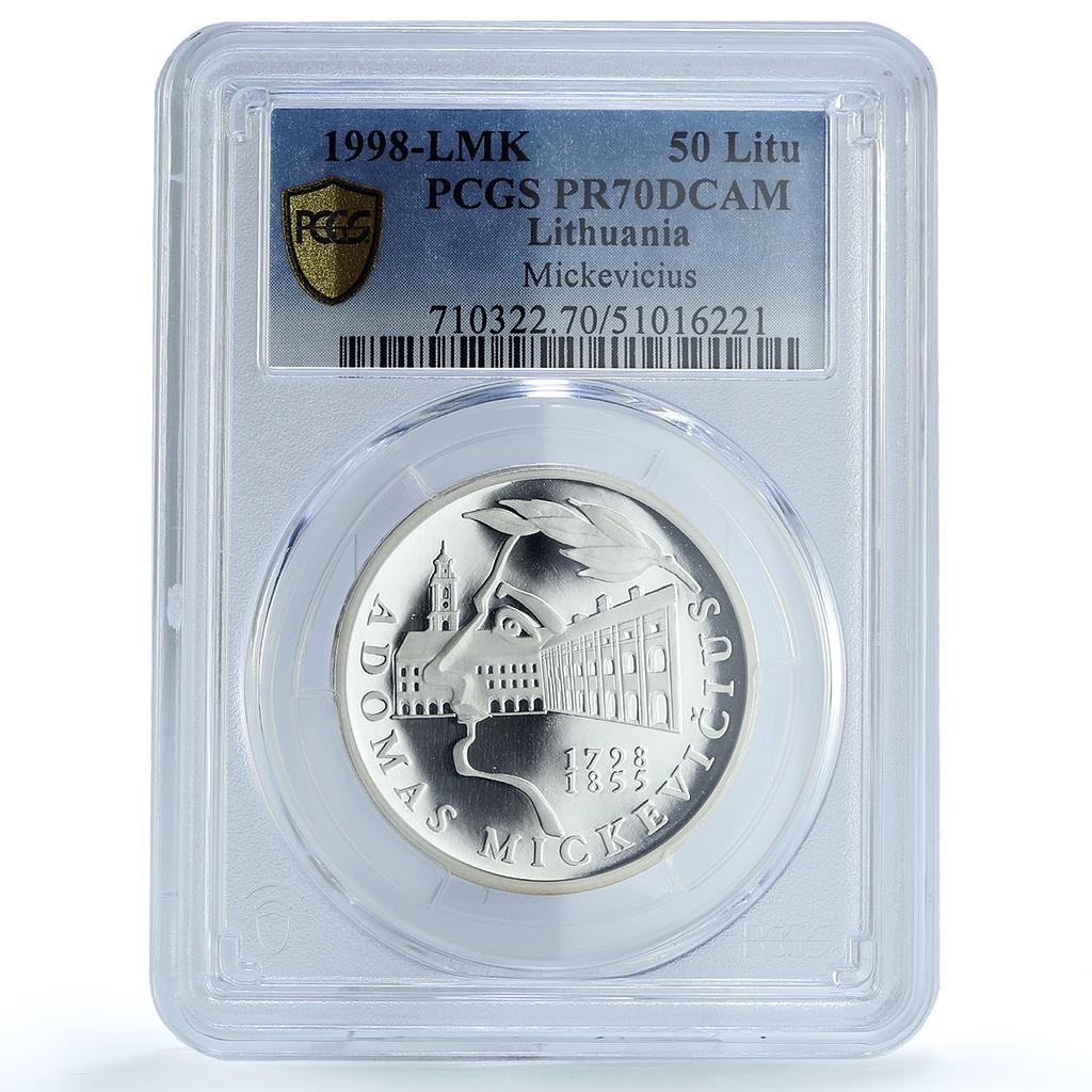Lithuania 50 litu Mickiewicz Mitskevich Literature PR70 PCGS silver coin 1998