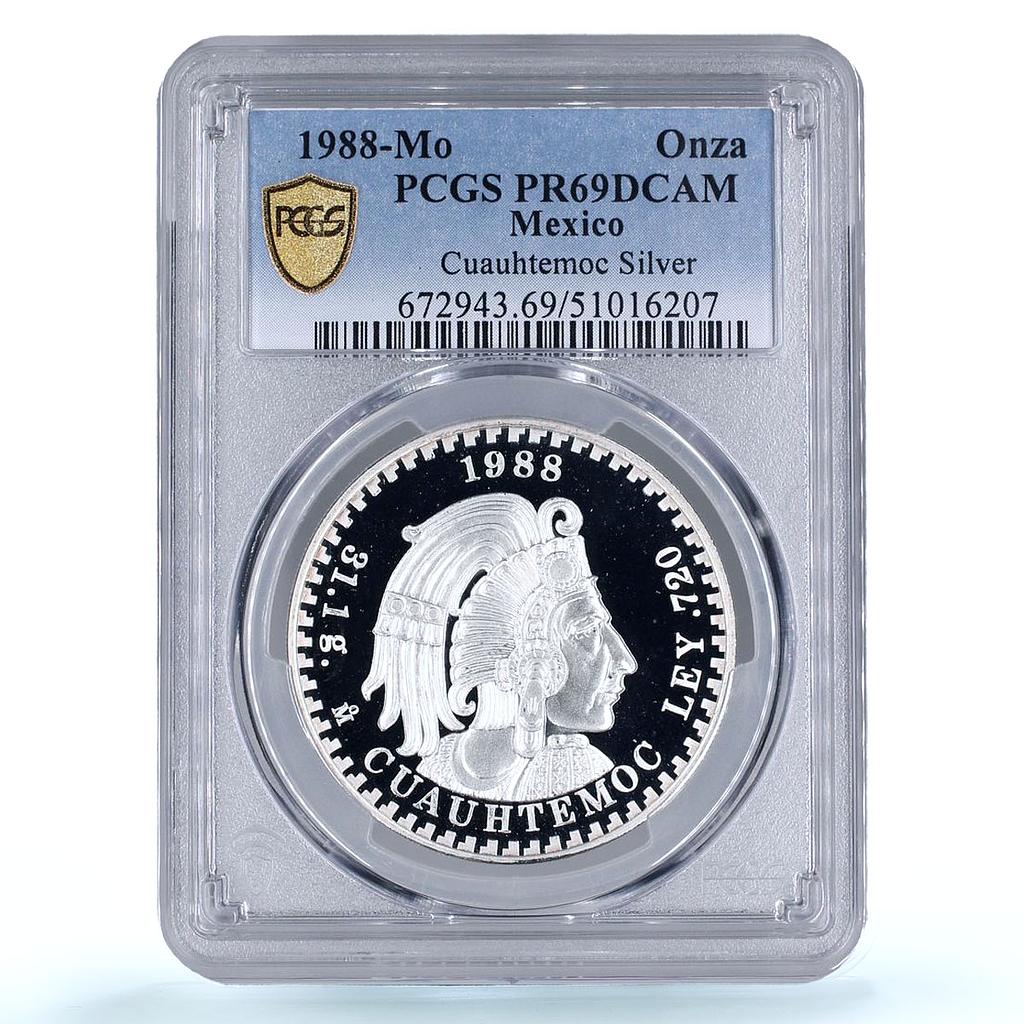 Mexico 1 onza Cuauhtemoc Aztec History PR69 PCGS silver token medal coin 1988