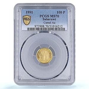 Saharawi 1000 pesetas Transportation Camel MS70 PCGS gold coin 1991