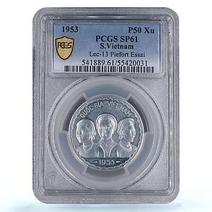 Vietnam South 50 xu Bao Dai Two Dragons Piefort Essai SP61 PCGS Al coin 1953