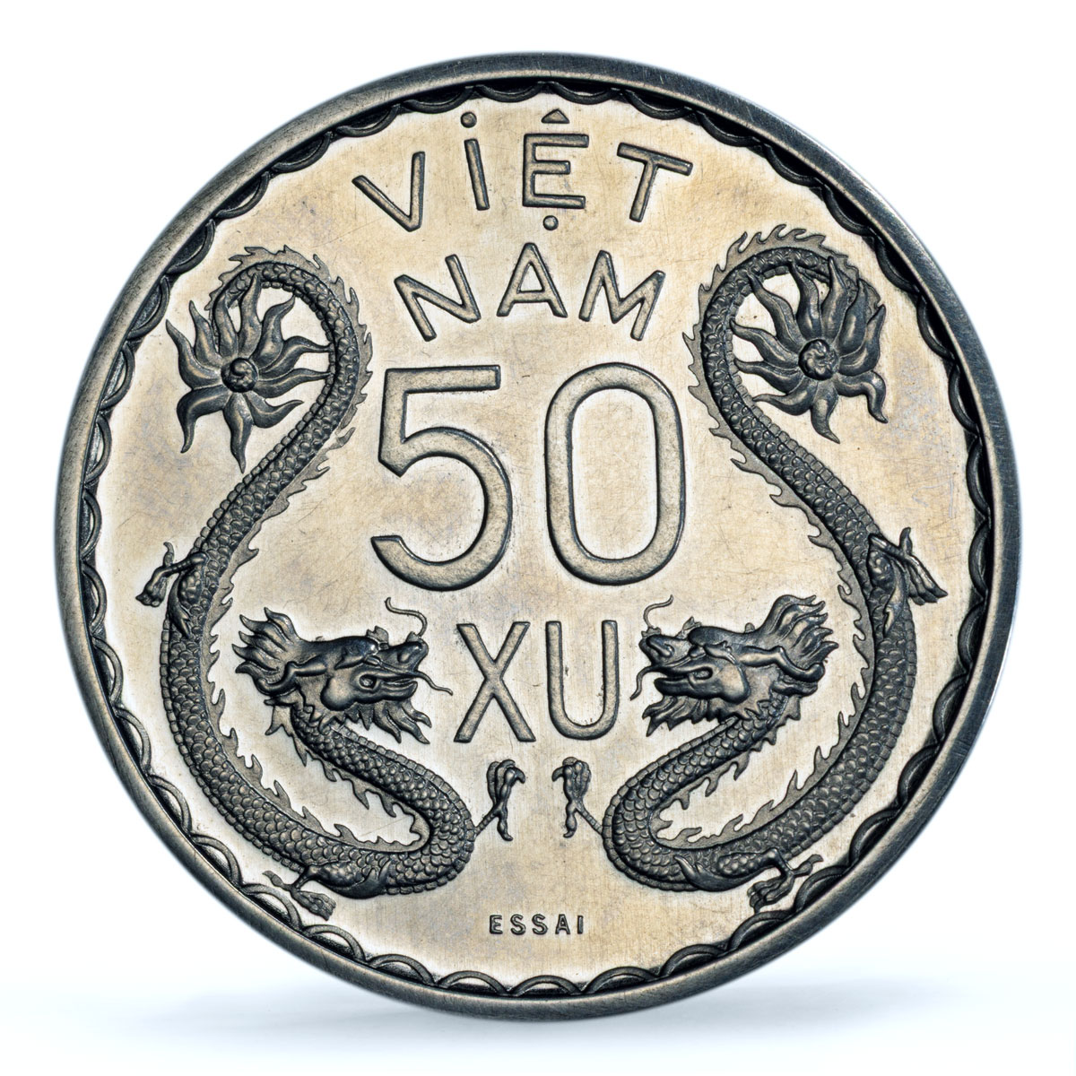 Vietnam South 50 xu Bao Dai Two Dragons Piefort Essai SP61 PCGS Al coin 1953