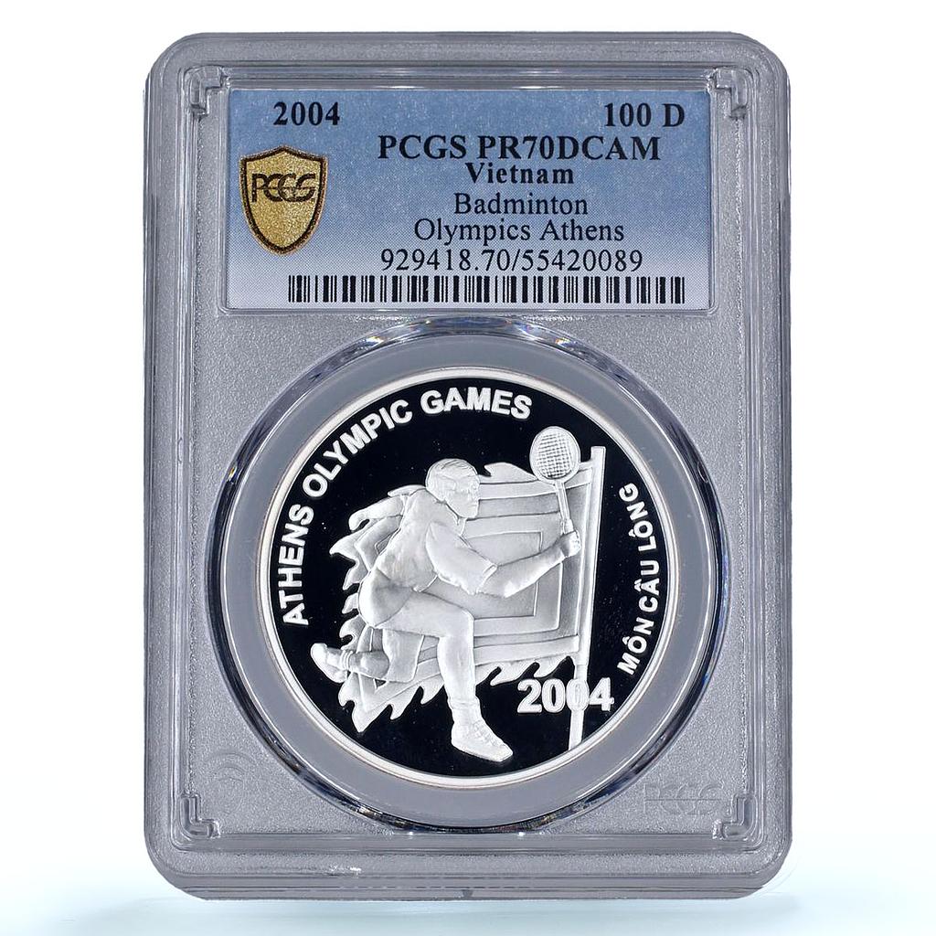 Vietnam 100 dong Badminton Athens Olympic Games PR70 PCGS silver coin 2004