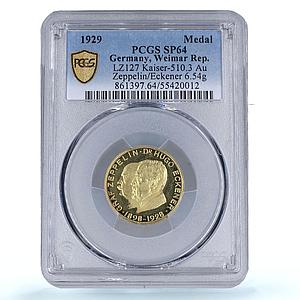 Germany Weimar Zeppelin Eckener Airship Aviation SP64 PCGS gold medal 1929
