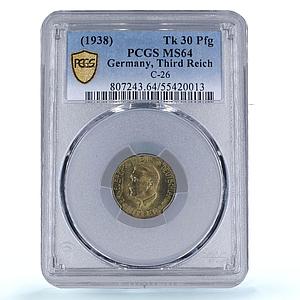 Germany Third Reich Adolf Hitler Donation Token 30 Pfennigs MS64 PCGS bronz 1933