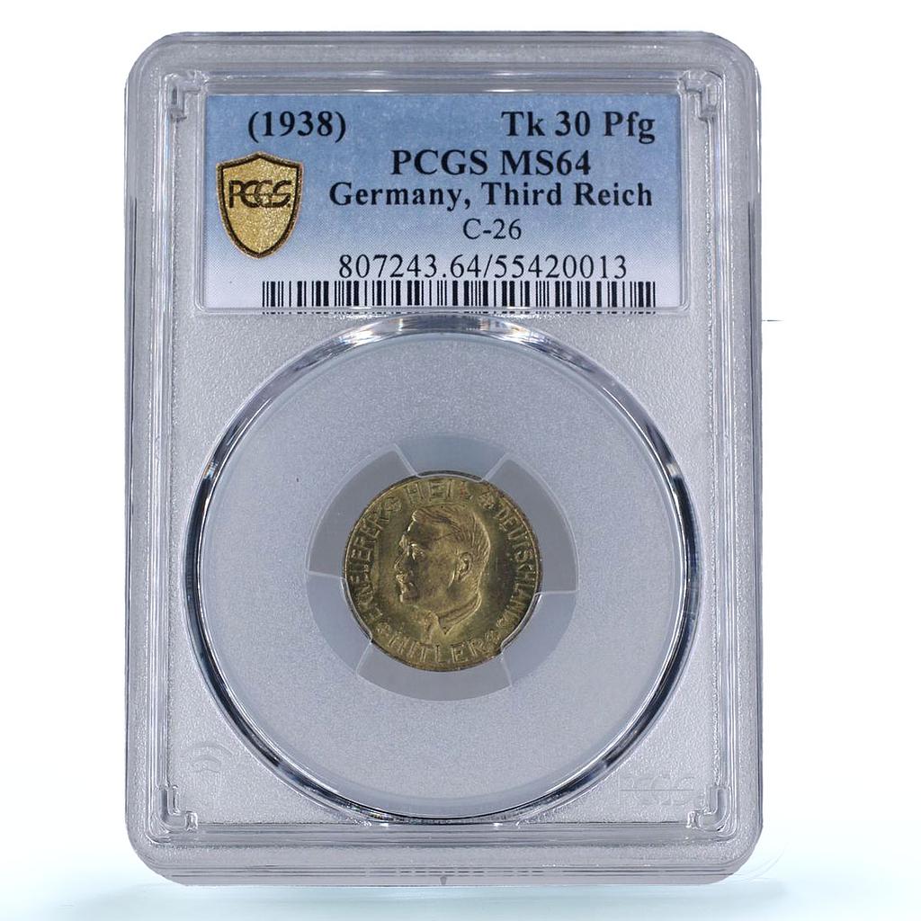 Germany Third Reich Adolf Hitler Donation Token 30 Pfennigs MS64 PCGS bronz 1933