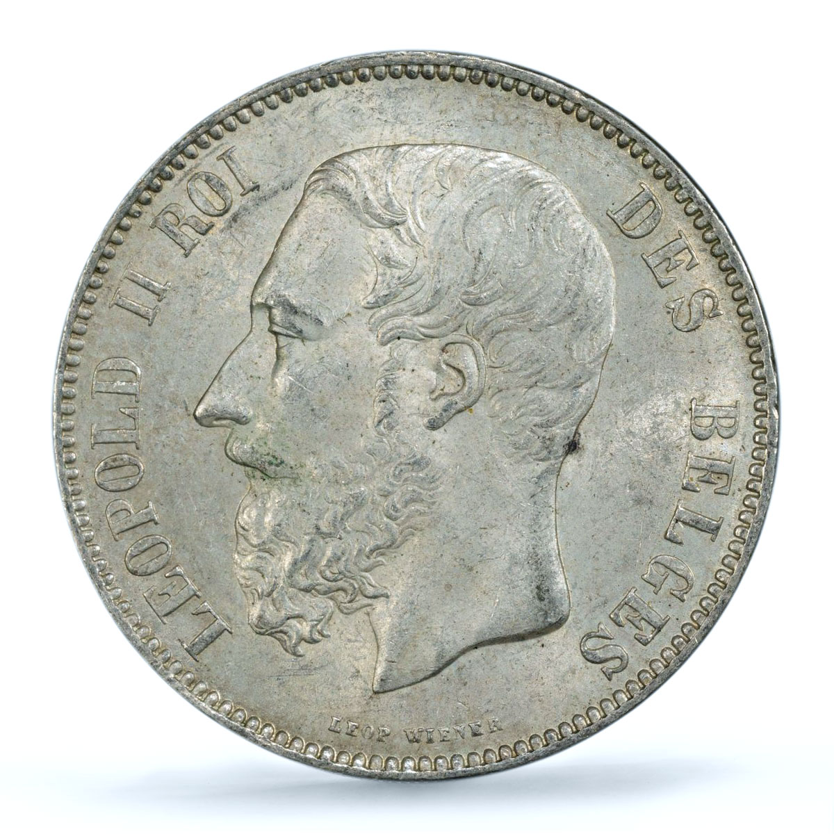 Belgium 5 francs King Leopold II Position A KM-24 MS62 PCGS silver coin 1873