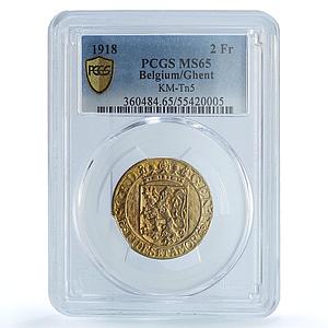 Belgium Ghent 2 franken German Occupation Coinage KM-Tn5 MS65 PCGS coin 1918