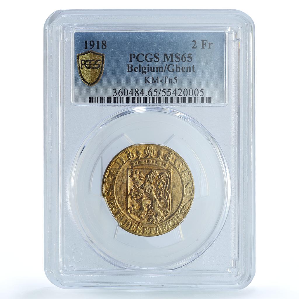 Belgium Ghent 2 franken German Occupation Coinage KM-Tn5 MS65 PCGS coin 1918