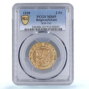 Belgium Ghent 2 franken German Occupation Coinage KM-Tn5 MS65 PCGS coin 1918